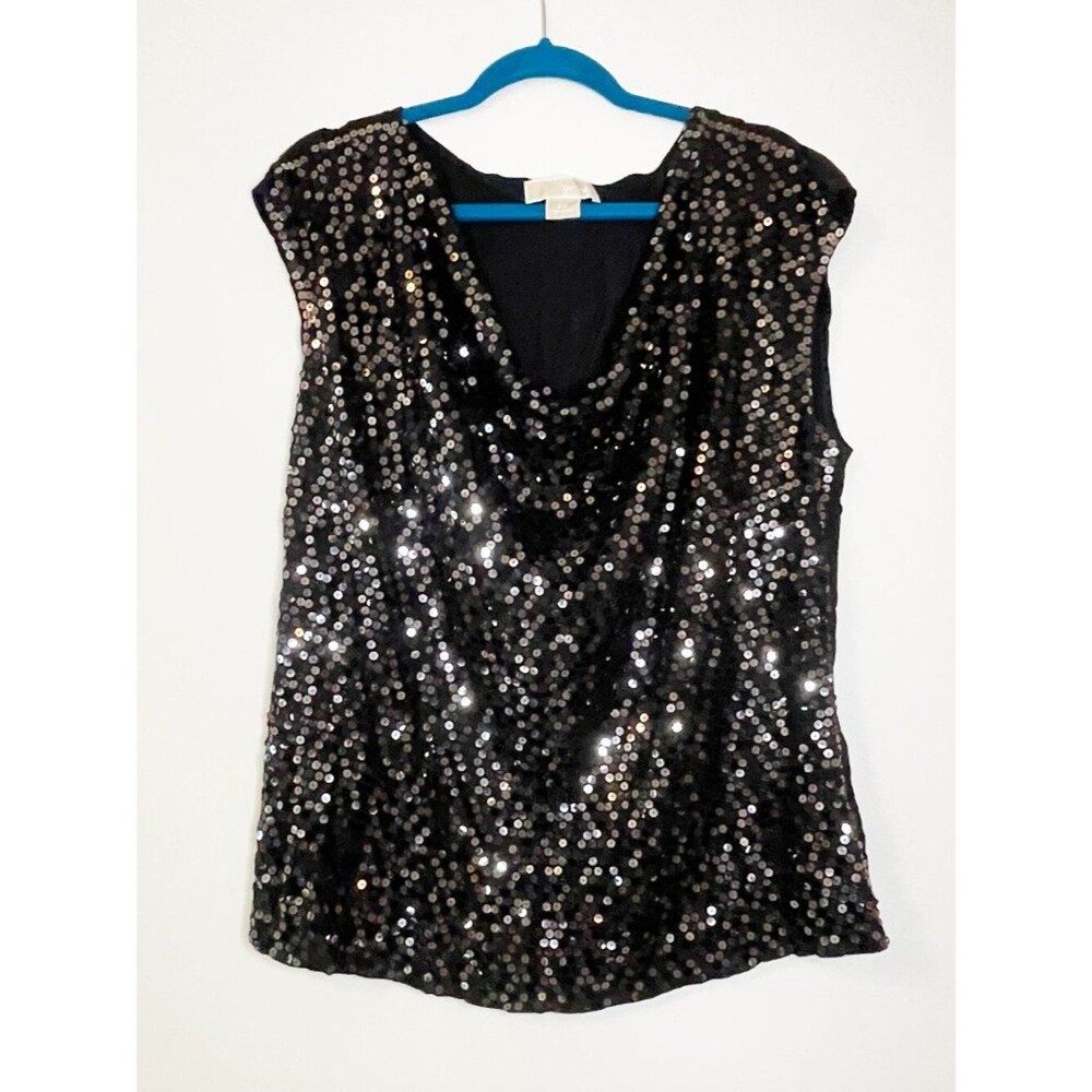 Michael Kors Black Sequin Sleeveless Top 2X Glam Party Evening Blouse